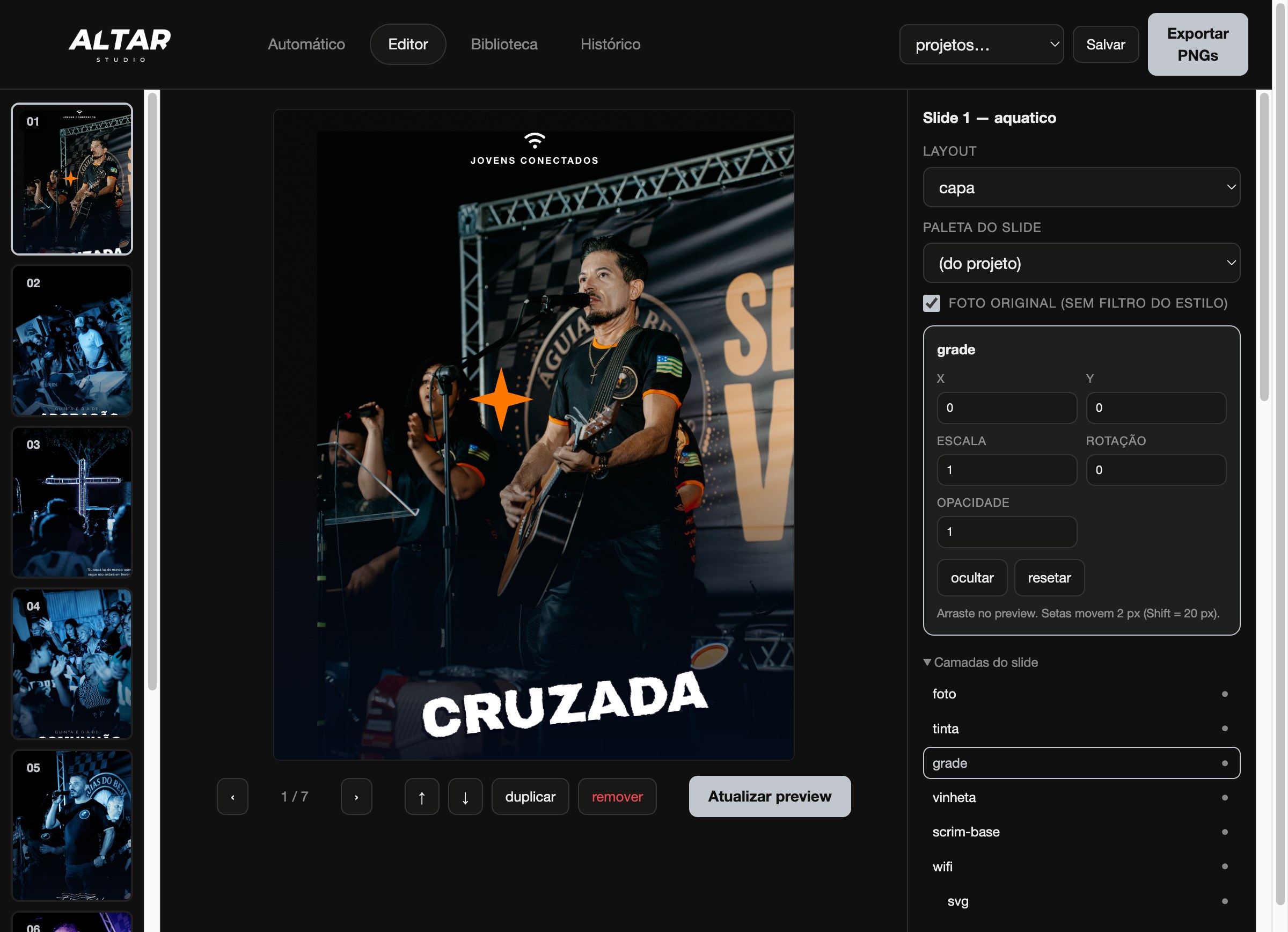Editor com camadas e elemento selecionado